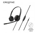 AUDIFONO C/MICROF. CREATIVE HS-230 3.5MM/ADAPTADOR USB-A 40MM NOISE-CANCELLING MUTE BLACK (51EF1110AA000)