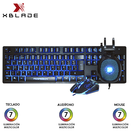 TECLADO XBLADE GAMING + MOUSE + AUDIFONO ASSASSIN KIT 3 EN 1 (GXB-KMH408)