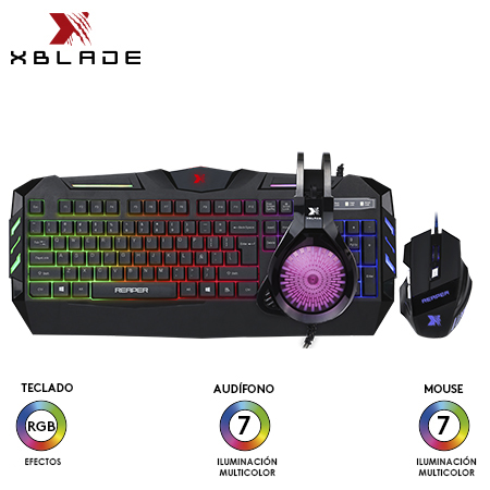 TECLADO XBLADE GAMING + MOUSE + AUDIFONO REAPER KIT 3 EN 1 (GXB-KMH509)*