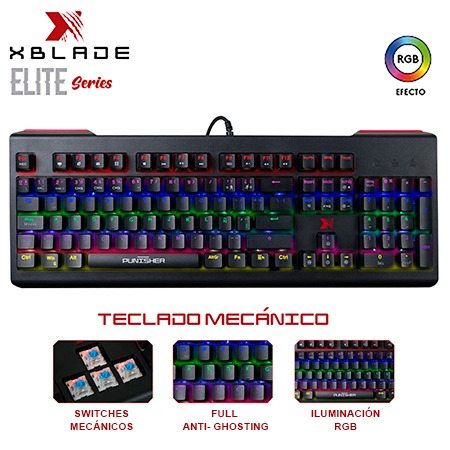 TECLADO XBLADE GAMING ELITE PUNISHER MECANICO BLUE SWITCH RGB BLACK (GXB-K959G)